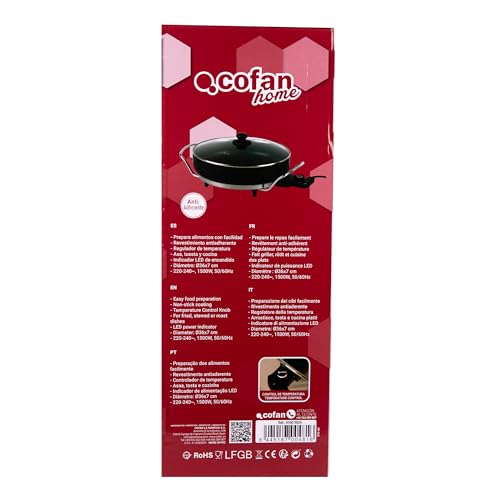 Miniatura 9 de Cofan Sartén Eléctrica Modelo Belice 1500 W Base De Acero Con Revestimiento Adherente Diámetro 36 Cm