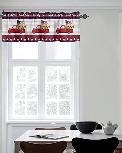 Window Curtain Valances For Kitchen Windows,Fourth Of July Car Sunflower On Wood Rod Pocket Short Window Valance Buffalo Check Freedom Star Treatment Valance For Living Room/Bathroom/Bedroom,54X18In #TOP6