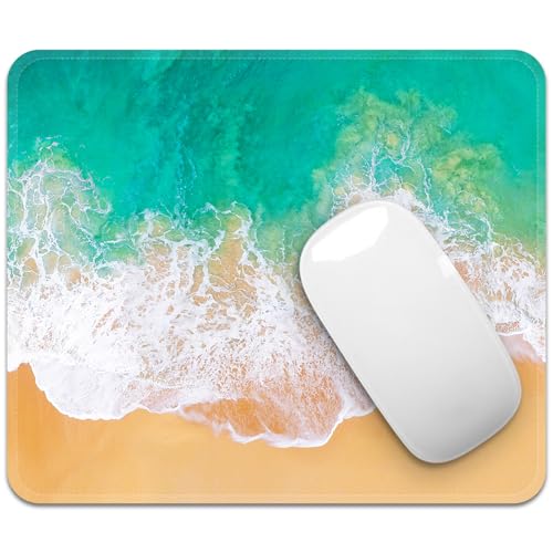 Image of FROGIGO Mouse Pad with Stitched Edges - Ocean Beach Mousepad for Women, 9.25 x 7.75 inch Washable Square Desk Pad, Non-Slip Rubber Base, Office Home Laptop Accessories - Ocean Serenity