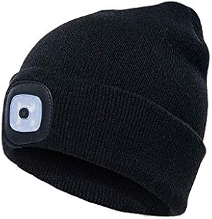 Gifts for Men LED Knitted Hat, Rechargeable Headlamp Beanie Cap Winter Warm Beanie Hat Hands Free Lighted Beanie Cap with 3 Brightness Level for Walking at Night, Camping, Dog Walking, Biking