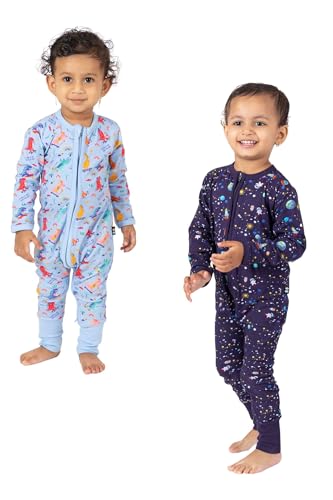 Lazytoon Unisex Baby Full Sleeves Double Zipped Romper/Jumpsuit – Premium Organic Breathable Cotton Fabric For Summer Pack of 2