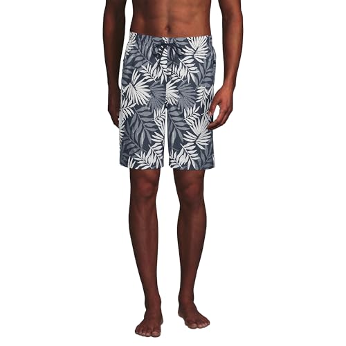 Lands' End Men's 9" Volley Hydroliner Swim Trunks Small Slate Blue Stipple Palm