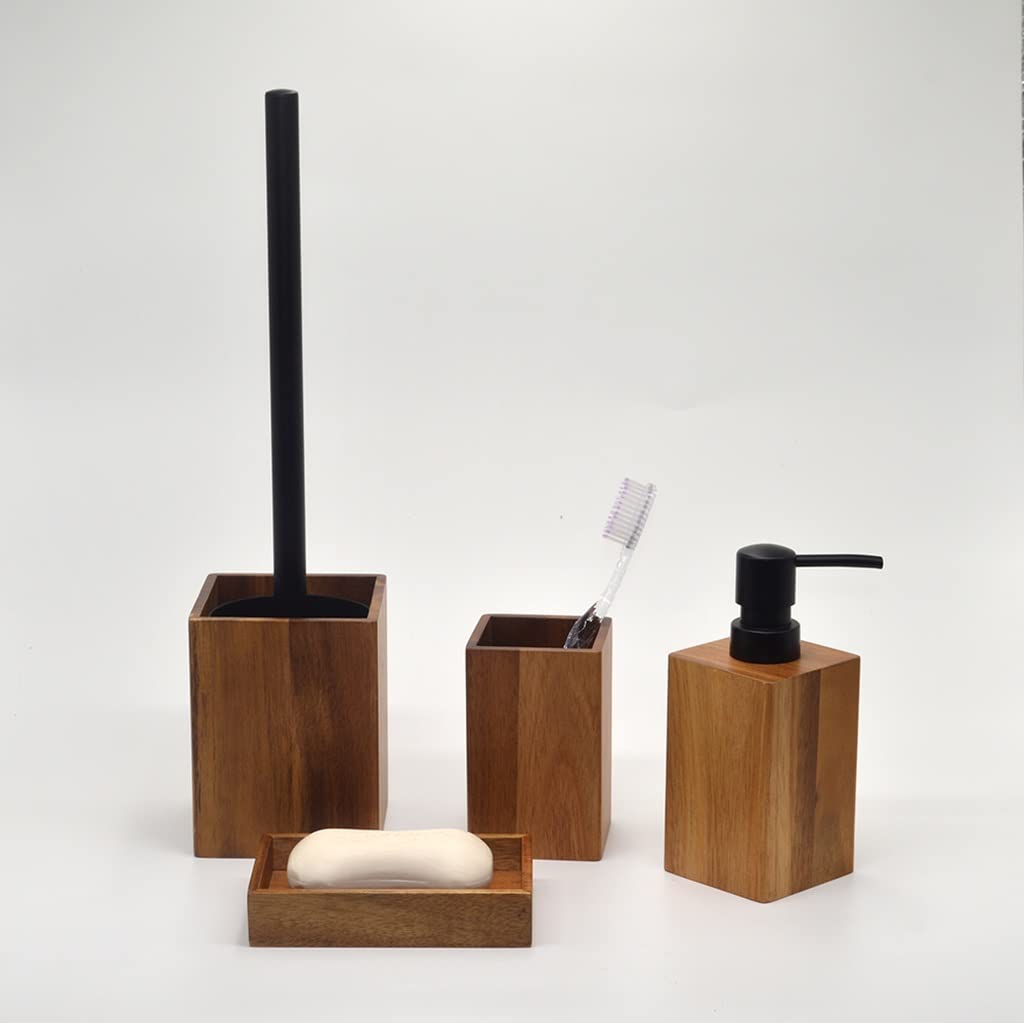 Kompakte freistehende WC-Bürste und Halter aus Holz für Badezimmer-Aufbewahrung und Organisation, Badezimmer-Dekor-Zubehör, niedliche WC-Bürste mit Edelstahlgriff