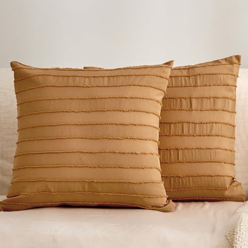 JELLYMONI Rust Striped Tufted Pillowcases 18"x 18"