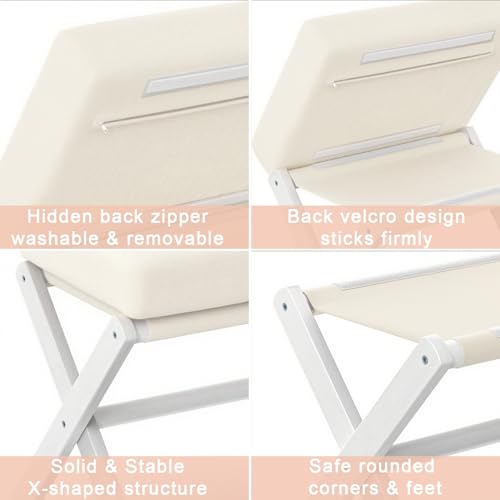 BAMBOOHOMIE Foldable Foot Stool Ottoman, Modern Foot Rest with Bamboo X Legs & Thick Foam Cushion, Folding Foot Stools Small Padded for Bedroom Living Room, Makeup Vanity Stool Chair (White - White) by BAMBOOHOMIE - Used condition - Image 3