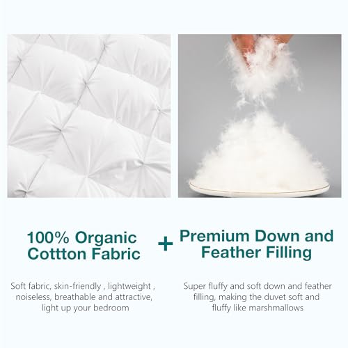 Image of KAKABELL Pinch Pleat Goose Down Feathers Fiber Comforter Full /Queen Size All Season-Ultra Soft and Cozy Noiseless Duvet Insert with Egyptian Cotton Blend Cover,Fluffy Warm Comforter White,90 inchX90 inch