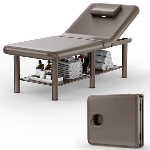 Olela Wide Foldable Massage Table - Professional Massage Table with Adjuatable Backrest & Large Storage Space, Treatment Tables with Metal Frame and Pu Leather for Spa, Beauty, Rehabilitation