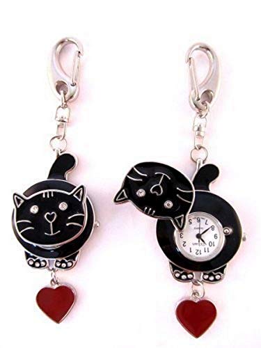 Montre Gousset pour Infirmière Médecin Personnel Médical Chat Noir + Batterie Supplémentaire