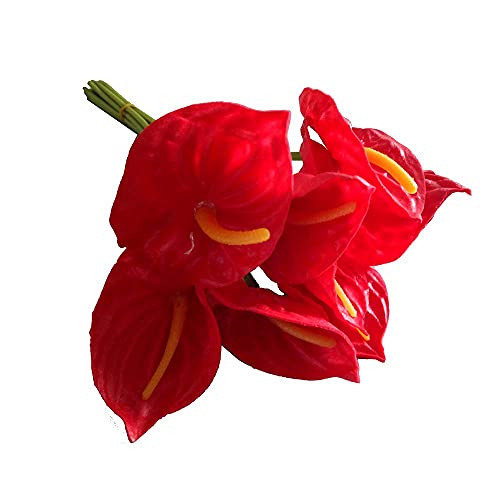 10Pcs Red Artificial Anthurium Fake Flowers Home Decoration Plant Indoor Living Room Dining Room Wedding Bridal Bouquet #TOP3