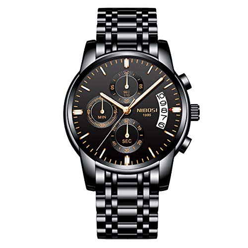 NIBOSI Stainless Steel Chronograph Men Watch (Blue Dial, Silver Colored Strap), Silver Band