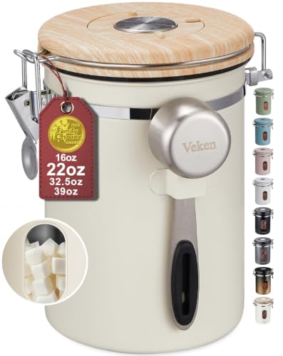 Veken Coffee Canister with Window, Airtight Stainless Steel Container, 22OZ