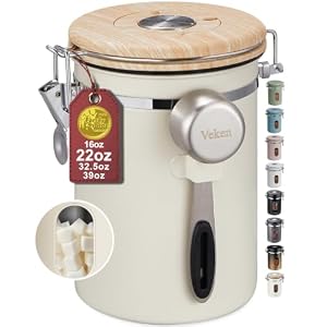 Veken Coffee Canister with Window, Airtight Stainless Steel Container, 22OZ