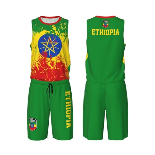 Ethiopia Flag Grain (2) Basketball Jersey Uniform Suit for Men Women Adults Training Athletic Set