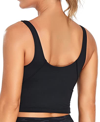 Oalka Sports Bra Womens Longline Padded Crop Tank Yoga Bras Workout Fitness Top Heart Black L #TOP1