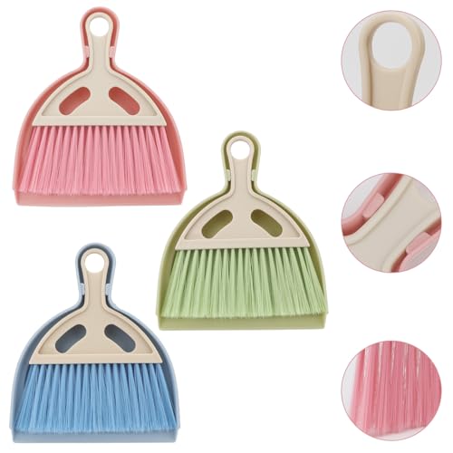 Brosay 3 Pcs Mini Broom and Dustpan Set Small Hand Broom (Blue-Green-Pink)