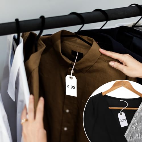 cobee 100 Stück Preisschilder Anhänger, 7 x 3,5cm Hängeetiketten Anhänger Etiketten mit Schnur, Geschenkanhänger Preisetiketten Kraftpapier Anhänger für Kleidung Schmuck Display(Weiß)
