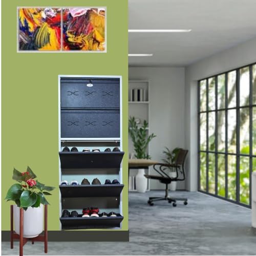 Image of I Metal Shoe Rack I Double Lock I Slim and Wall Mounted I 5 Shelves (Grey Colour) I Coad LC 2L-05 GR I Height 71.5 Inches, Width 29 Inches, Depth 5.5 Inches I 3 Years Warranty.