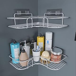 CHRERNA Shower Caddy,Bathroom Shelves No Drilling,Shower Organiser Storage with 8 Adhesive Stickers,Shower Shelf for Bathroom Accessories& Kitchen Storage,2 Pack (White)