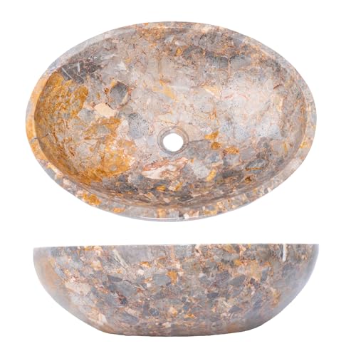 Miduso Gray Oval Vessel Sink, Marble Stone Vessel Sink, Vessel Sinks For Bathrooms Countertop thumb #7
