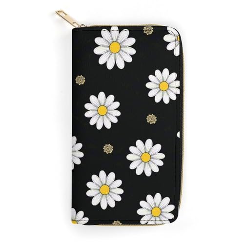 Portefeuille imprimé marguerite homme femme cuir synthétique cartes