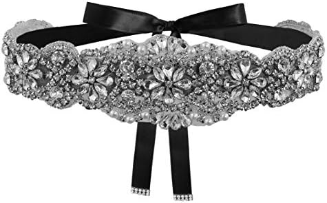 Lovful Womens Crystal Rhinestone Braided Wedding Dress Sash Belt, Black