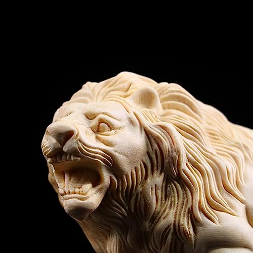 1ピース無垢材彫刻ライオン置物、伝統的な手彫り、ホームリビング