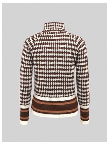 Image of SOLY HUX Cardigan Sweaters for Women Houndstooth Mock Neck Zip Up Long Sleeve Knit Cardigans Multicoloured Houndstooth Large