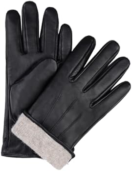 MGGMOKAY Winterhandschoenen voor Heren,Lederen Warme Handschoenen,Zwart,S