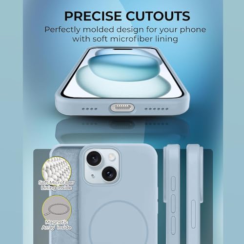 Image of iPhone 15 Plus Silicone Magsafe Case | Shock Proof Design & Camera Protection | Premium Rubberised Apple iPhone 15 Plus Cover (Microfiber Lining) | Magnetic Liquid Silicone - Sky Blue