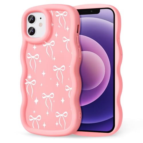 CASBST Compatible with iPhone 12/12 Pro Case for Women Girls, Curly Wavy Frame with Cute Pattern, Aesthetic Slim Soft Silicone TPU Bumper Shockproof Phone Case for iPhone 12/12 Pro - Bowknot Star by CASBST - Used condition - US$5.21