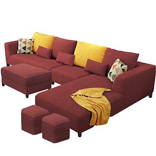 Image of Galib RHS 8 Seater L Shape Sofa Set for Living Room (Maroon Fabric)