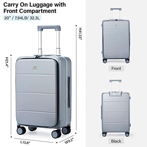 Image of MILADA Luggage Suitcase with Front Laptop Pocket, 18'' 20 Carry On Luggage 24'' Checked-In Medium Hardside Suitcase Rolling Travel Suitcase with Spinner Wheels & TSA Lock, Grey, 20-Inch Carry On,