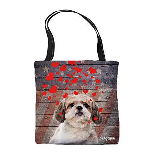 BAGEYOU Dog's Love for You - Bolsa de lona con diseño de corazones de pastor australiano, fondo de madera, bolso de hombro, bolso de mano casual, 11, 18x18inch/45x45cm