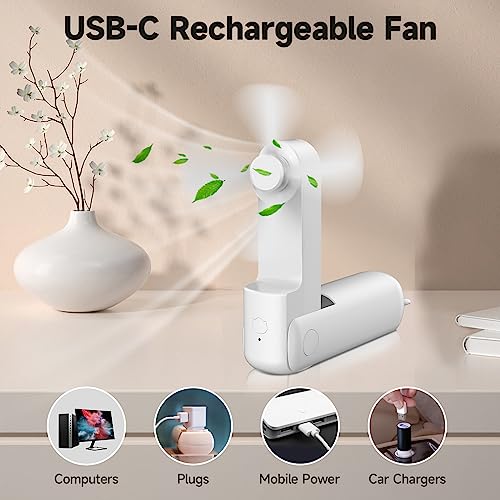 image for Joylifetech Handheld Mini Fan, Portable Foldable Fan with Power Bank, 