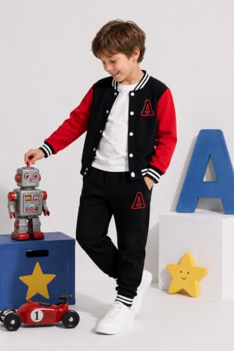 Image of Cakaner Boys Color Block Button Down Shirt and Jogger Pants Button Up Sweatsuits Sets (Size: 5-12T)