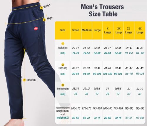 Souke Sports Men's Winter Cycling Pants, Windproof Fleece Thermal Bike Pants, Breathable Athletic Sweatpants for Running Navy