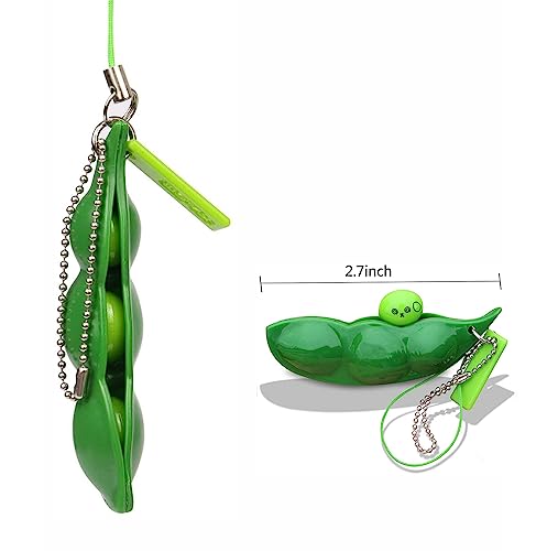 Pea Pod Squishy Keychain (3 Pack) - Sensory Stress Relief Fidget, Soft Squeeze Bean Anxiety Reducer for Adults, Desk & Travel Relaxation Gadget, Novelty Keyring Gift - Image 2