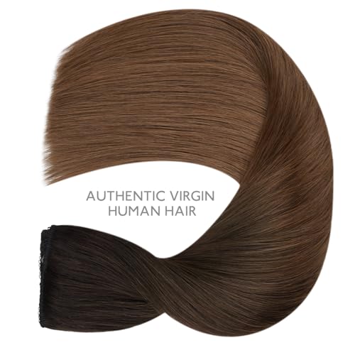 Image of WENNALIFE Wire Hair Extensions Real Human Hair 14 inch 75g Ombre Dark Brown to Light Chestnut Brown Remy Hair Extensions Invisible Transparent Wire Fish Line Straight Real