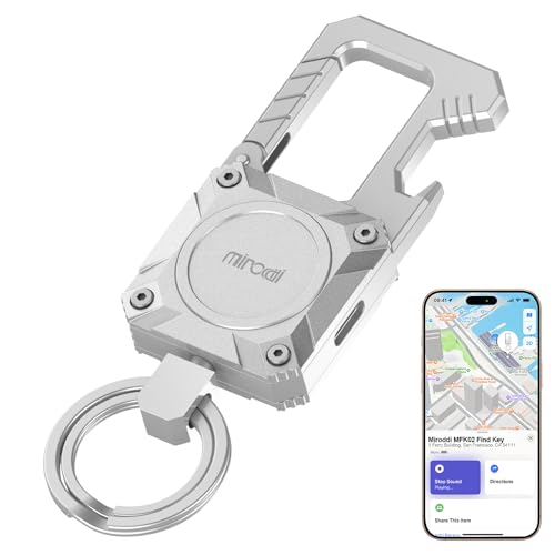 Image of Miroddi Keychain Tracker, Men's Key Chain Works with Find My(iOS Only), Heavy Duty Keychain Carabiner Bottle Opener, Car Key Chains with Finder, Anti-lost Keyrings Tracker, Rechargeable, Silver