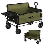 DesertFox キャリーワゴン キャリーカート 折りたたみ式物置台付き 大容量 静音 耐荷重200kg 3WAY キャンプ 椅子 子供用ソファ コンパクト 折り畳み ワンタッチ収束型 キャンプ キャリー レジャー BBQ 運動会 荷物運び 引っ越し YZK-PTL(緑,L)
