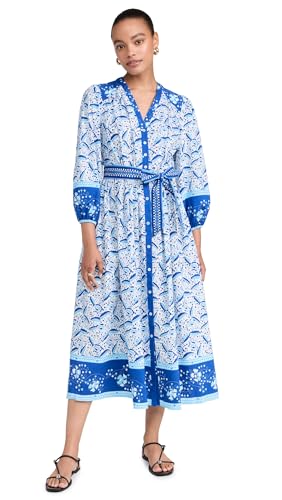 Shoshanna Women's Mediterranean Tile Print Lilia Dress, Blue Multi, 8