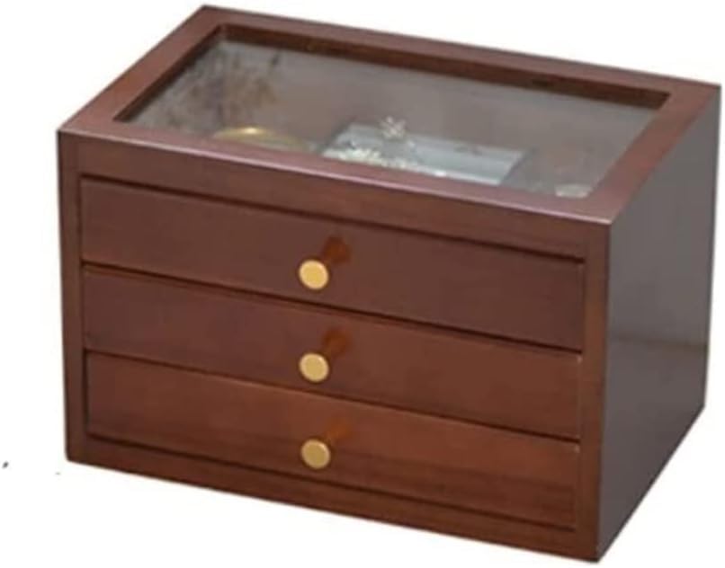 Boîte à montres bois massif coffret rangement bijoux colliers avec verre