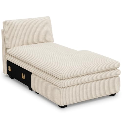 Belffin Chaise Module for Large Modular Sectional Sofa, Upholstered Right-Facing Chaise Part for Plush Corduroy Sectional Couches for Living Room, Apa