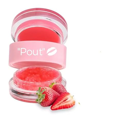 POUT LIP SCRUB AND LIP BALM DUO -strawberry colour