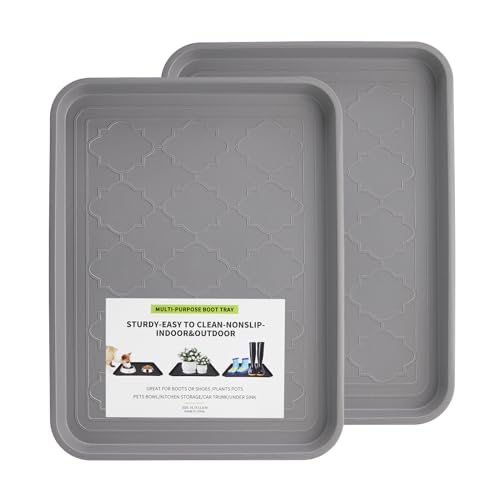 PETABBY Boot Tray 2 Packs All Seasons Multi-Purpose, Waterproof Boot Trays for Entryway Indoor & Outdoor, Non-Slip Shoe Tray, 16.7"x12.8",Grey