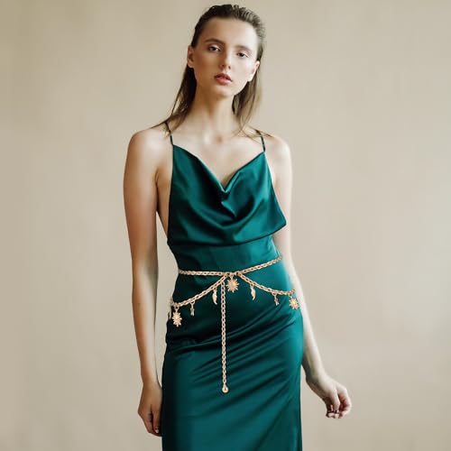 Double Layer Women's Metal Chain Belt, Adjustable Waist Link Belt Skinny Waistband Chain Decor for Dresses Jeans3