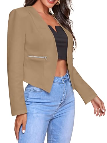 LYANER Women's Long Sleeve Open Front Work Office Blazer Jacket with Zipper Pockets4
