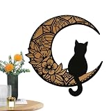 Colgante de pared de gato negro y luna, decoración de gatos de madera con gancho trasero para paredes, productos de decoración del hogar para sala de estar, habitación de los niños, dormitorio,
