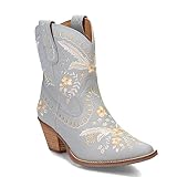 Dingo Womens Primrose Floral Embroidered Snip Toe Casual Boots Ankle Mid Heel 2-3" - Blue - Size 6.5 M