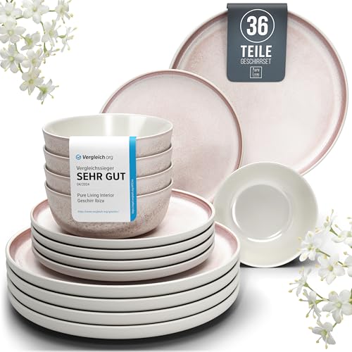 Steingut Geschirrset 12 Personen Ibiza 36 tlg. TESTSIEGER, Traumhaftes Mediterranes Steingut Geschirr Set, Schüssel- und Teller Set, Tafelservice 12 Personen, Geschirrsets Pure Living in Rose Steingut Geschirrset 12 Personen Ibiza 36 tlg. TESTSIEGER, Traumhaftes Mediterranes Steingut Geschirr Set, Schüssel- und Teller Set, Tafelservice 12 Personen, Geschirrsets Pure Living in Rose